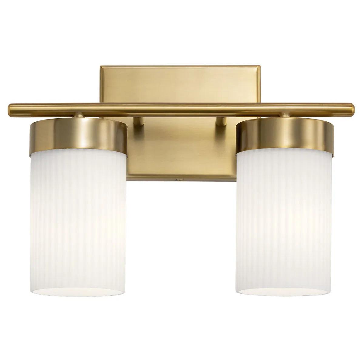Ciona 15 In 2-Lights Bathroom Vanity Light With Satin Etched Cased Opal Glass, Gold Finish - Bees Lighting