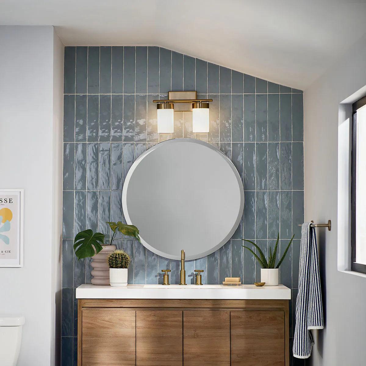 Ciona 15 In 2-Lights Bathroom Vanity Light With Satin Etched Cased Opal Glass, Gold Finish - Bees Lighting