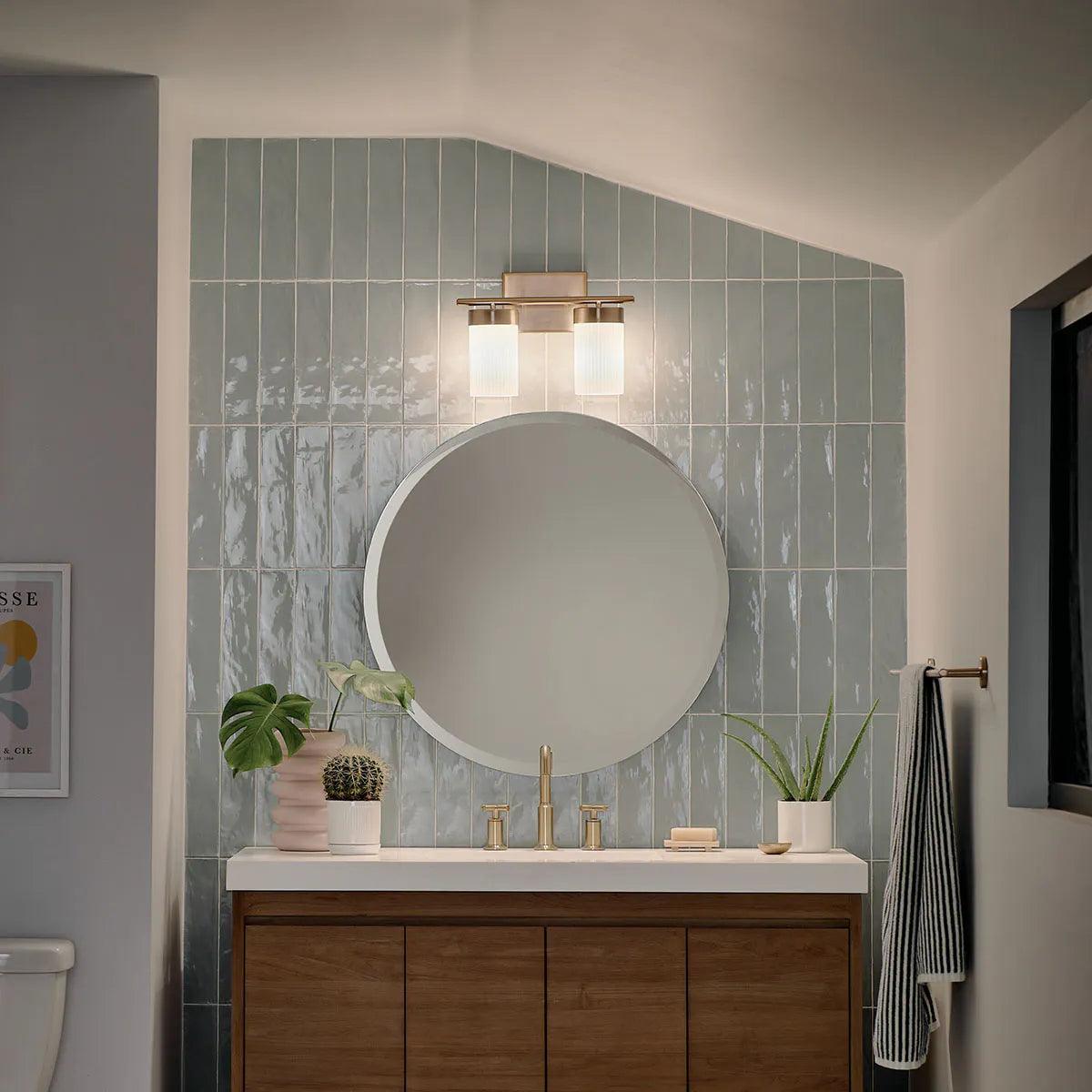 Ciona 15 In 2-Lights Bathroom Vanity Light With Satin Etched Cased Opal Glass, Gold Finish - Bees Lighting