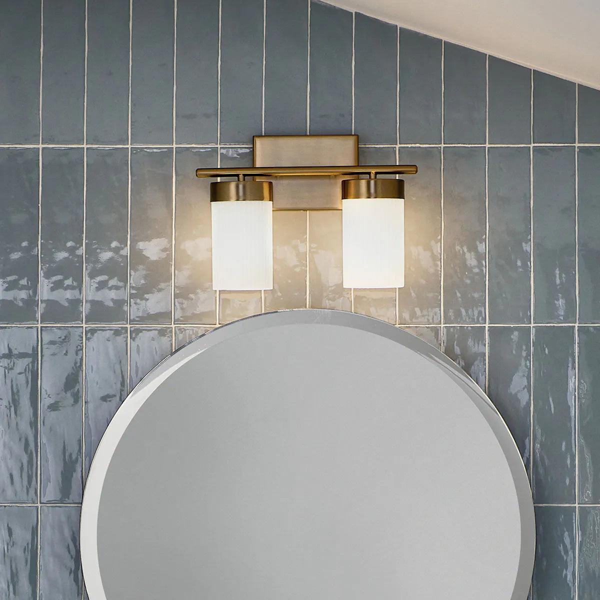 Ciona 15 In 2-Lights Bathroom Vanity Light With Satin Etched Cased Opal Glass, Gold Finish - Bees Lighting
