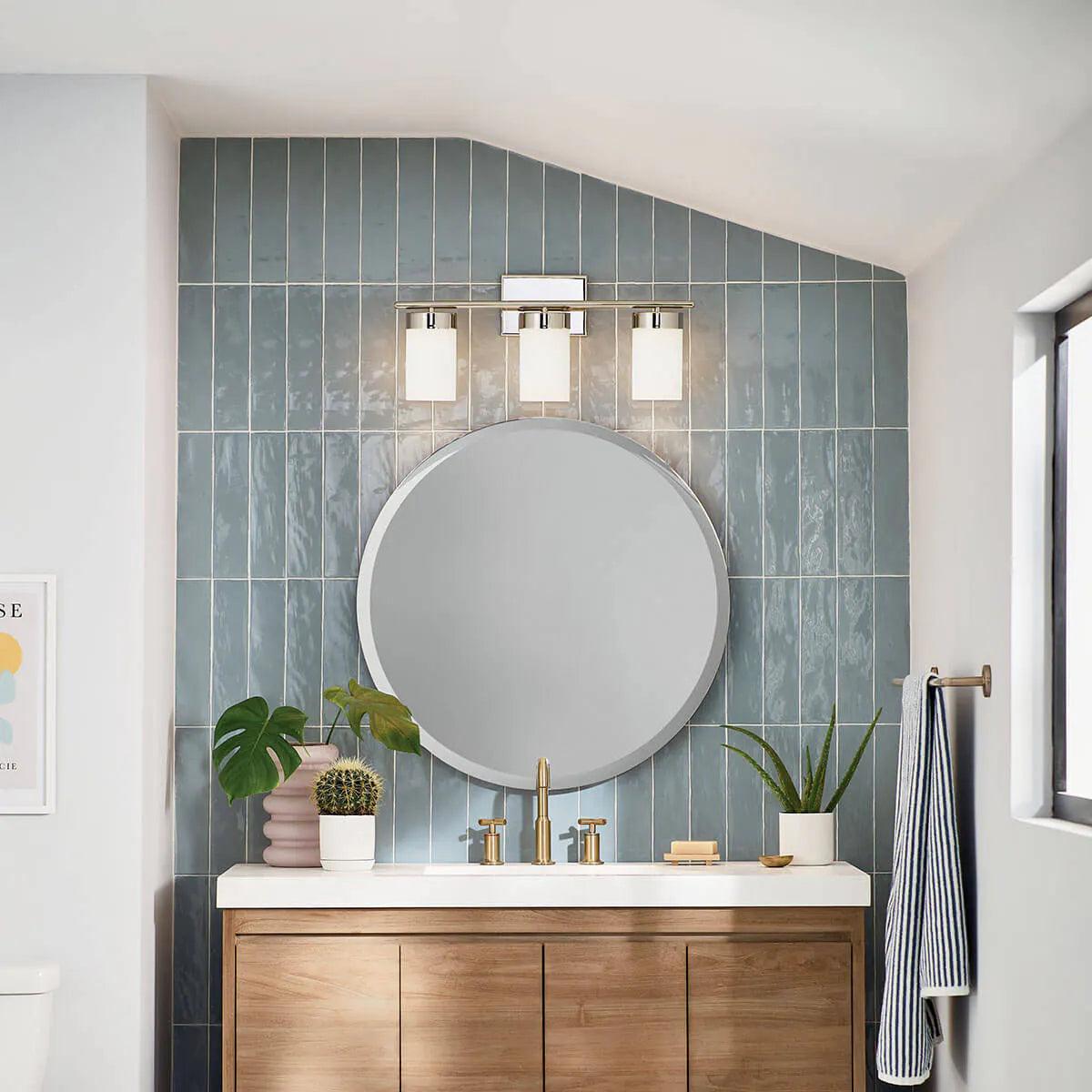 Ciona 24 In 3-Lights Bathroom Vanity Light With Satin Etched Cased Opal Glass, Silver Finish - Bees Lighting