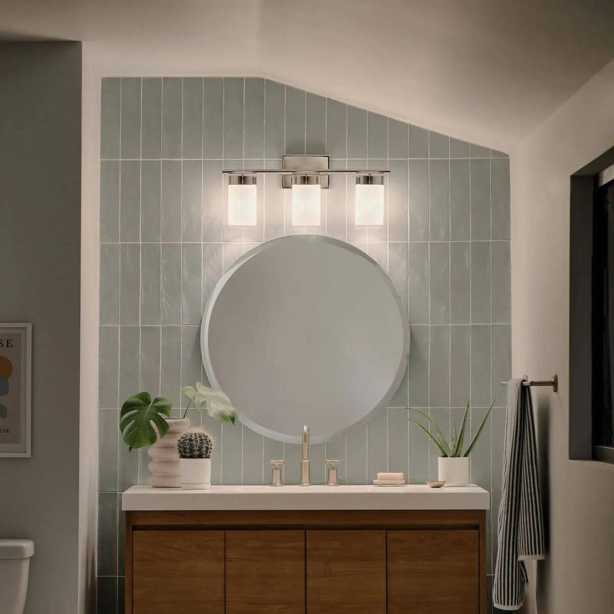 Ciona 24 In 3-Lights Bathroom Vanity Light With Satin Etched Cased Opal Glass, Silver Finish - Bees Lighting