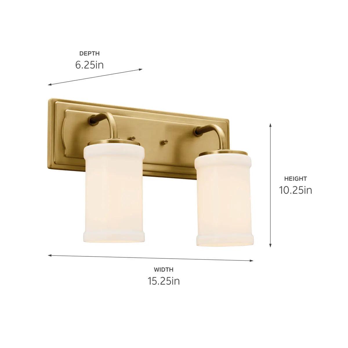 Vetivene 15 In 2-Lights Bathroom Vanity Light, Natural Brass Finish - Bees Lighting