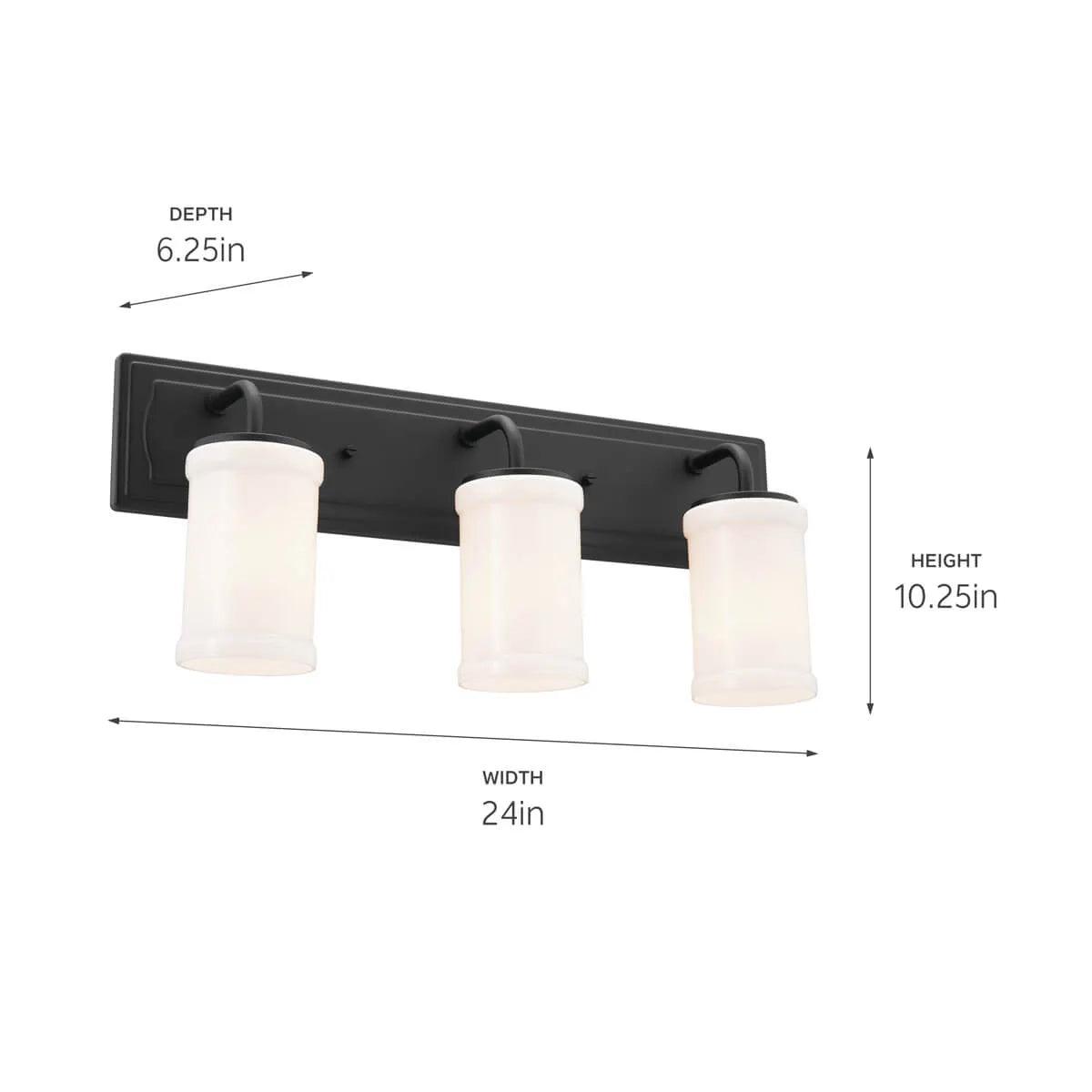 Vetivene 24 In 3-Lights Bathroom Vanity Light, Textured Black Finish - Bees Lighting