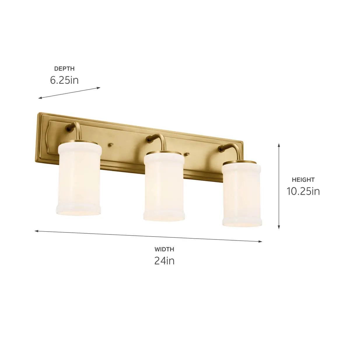 Vetivene 24 In 3-Lights Bathroom Vanity Light, Natural Brass Finish - Bees Lighting