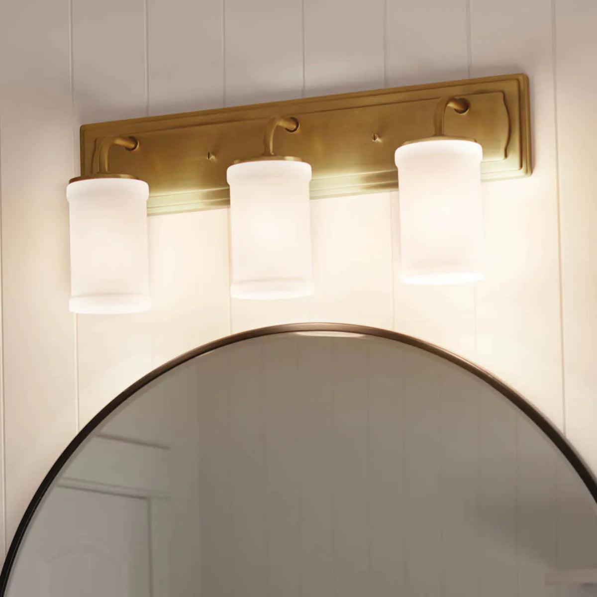 Vetivene 24 In 3-Lights Bathroom Vanity Light, Natural Brass Finish - Bees Lighting