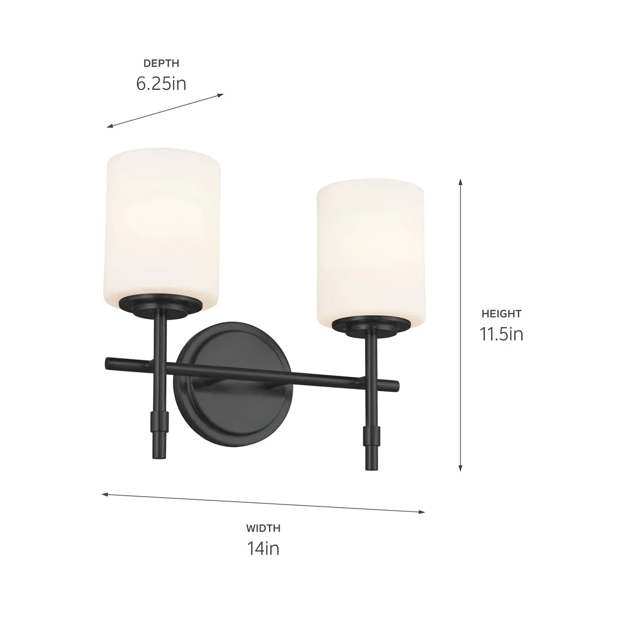 Ali 14 In 2-Lights Bathroom Vanity Light With Satin Etched Cased Opal, Black Finish - Bees Lighting
