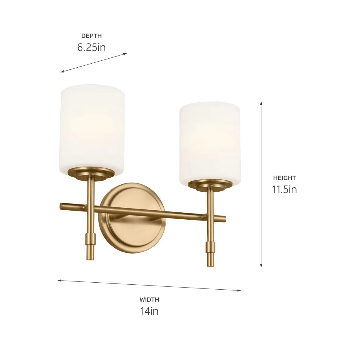 Ali 14 In 2-Lights Bathroom Vanity Light With Satin Etched Cased Opal, Gold Finish - Bees Lighting