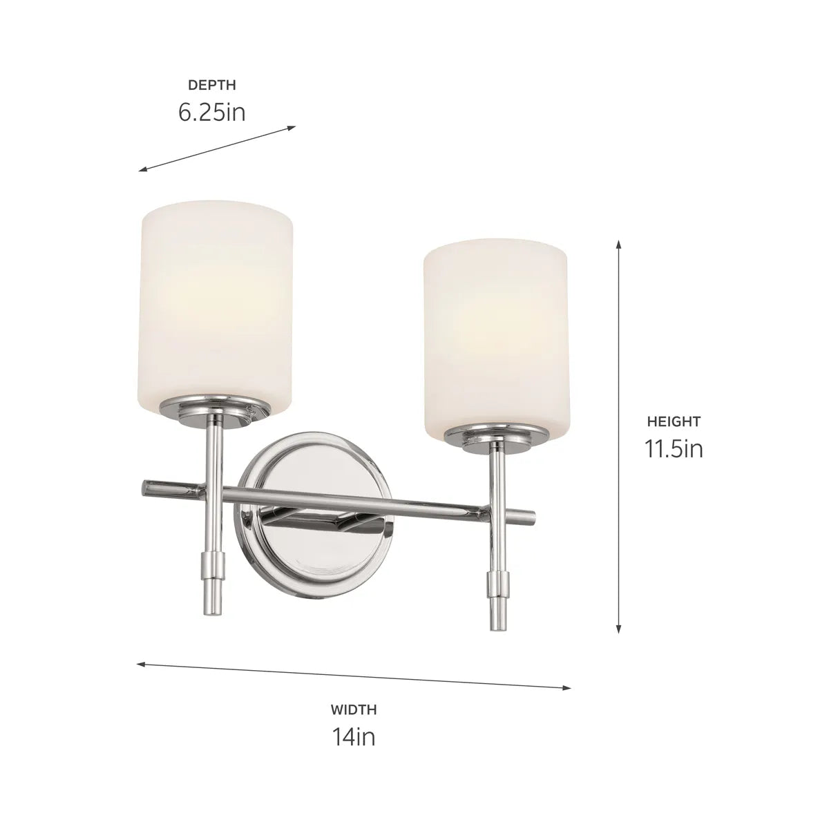 Ali 14 In 2-Lights Bathroom Vanity Light With Satin Etched Cased Opal, Polished Nickel Finish - Bees Lighting