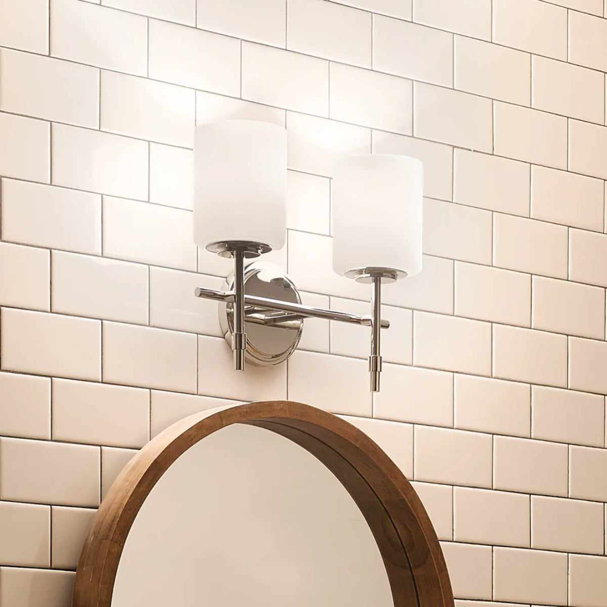 Ali 14 In 2-Lights Bathroom Vanity Light With Satin Etched Cased Opal, Polished Nickel Finish - Bees Lighting