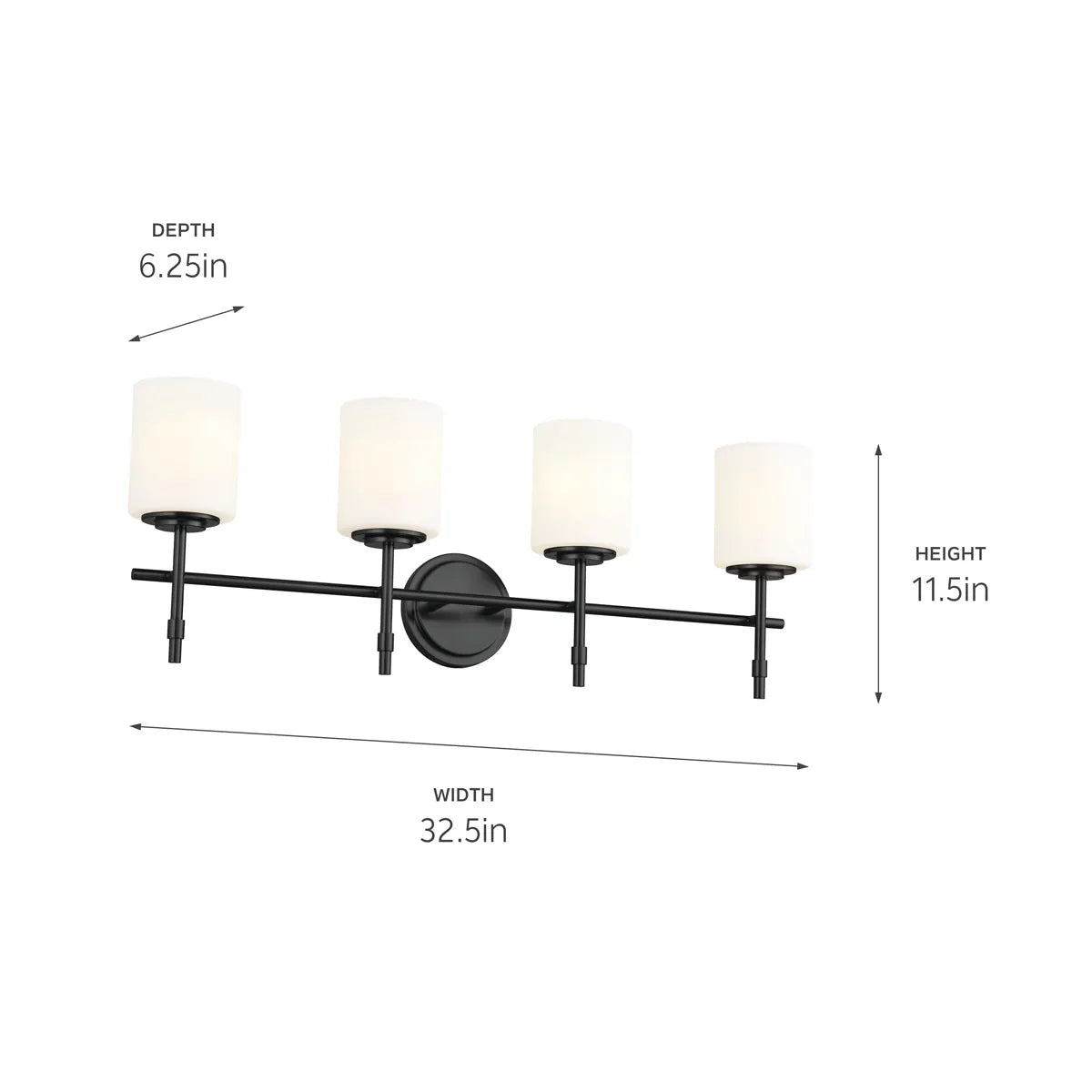 Ali 33 In 4-Lights Bathroom Vanity Light With Satin Etched Cased Opal, Black Finish - Bees Lighting