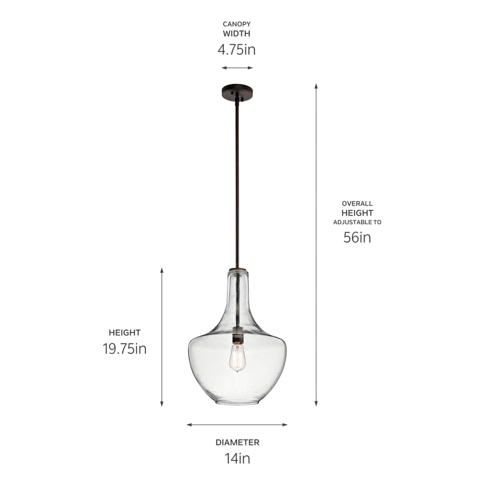 Everly 20" 1-Light Bell Pendant Light with Clear Seeded Glass, Olde Bronze Finish - Bees Lighting