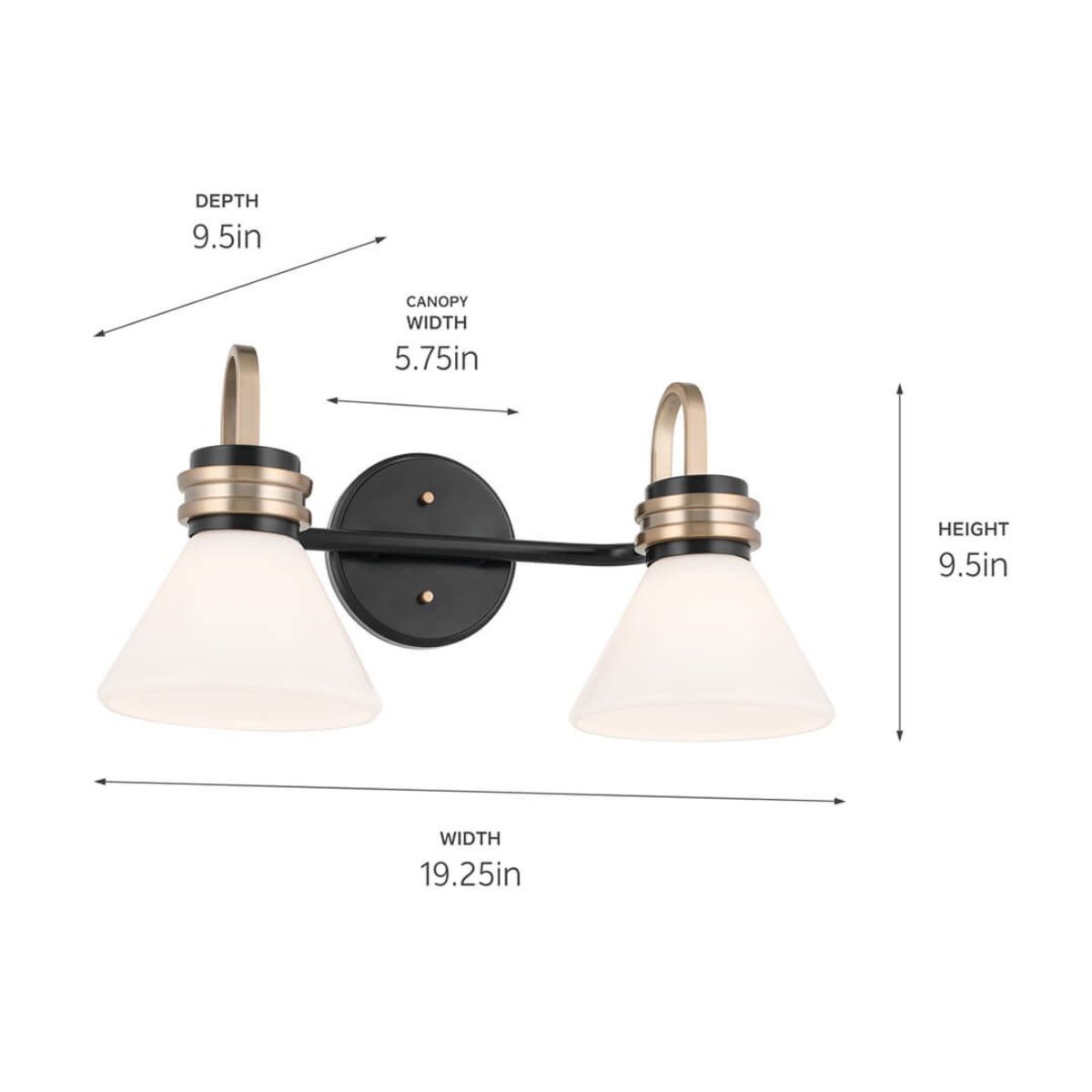 Farum 19 in. 2 Lights Vanity Light Black Finish - Bees Lighting