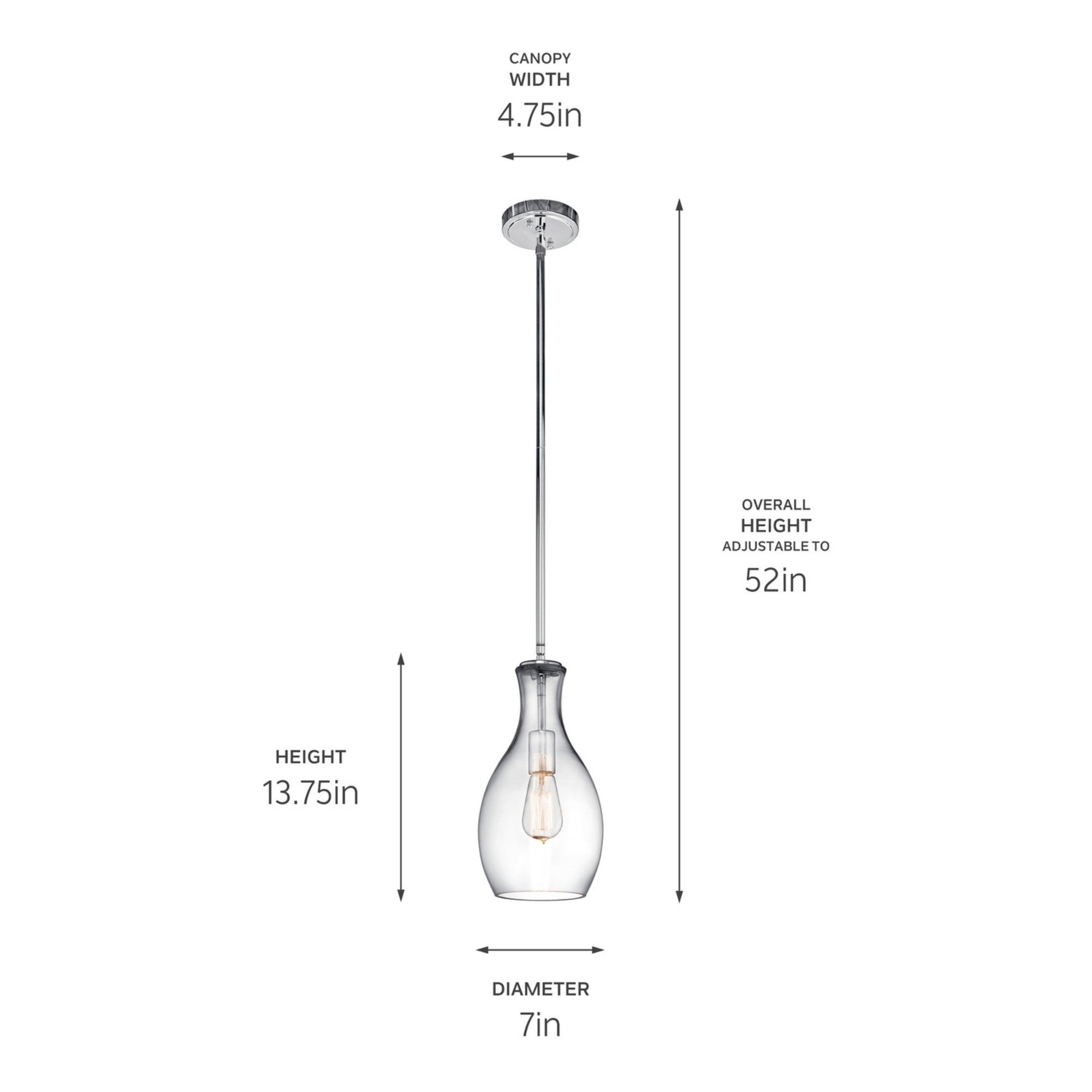Everly 7" Pendant, Chrome Finish, Clear Glass - Bees Lighting
