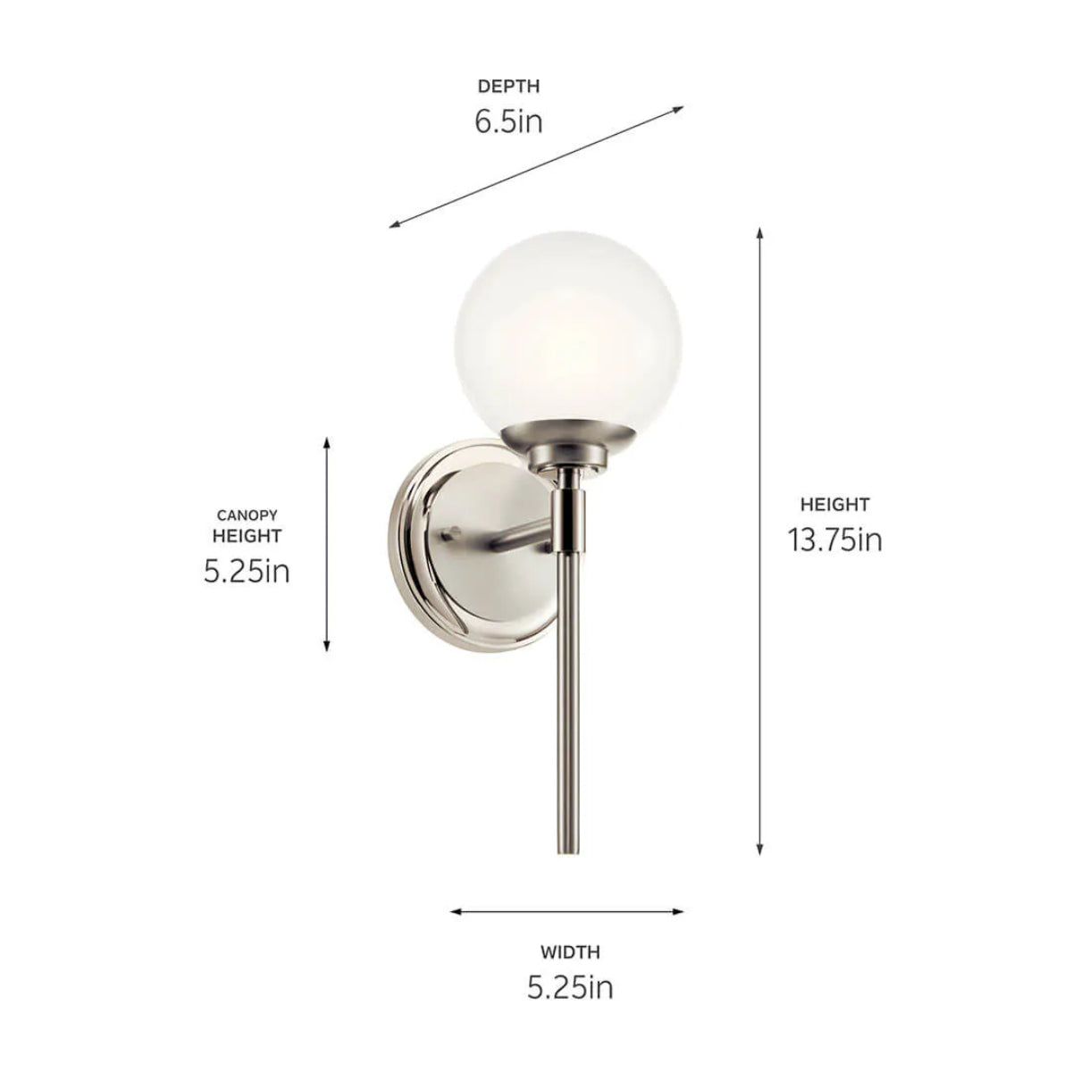 Benno 14" 1-Light Wall Sconce With Opal Glass, Nickel Finish - Bees Lighting