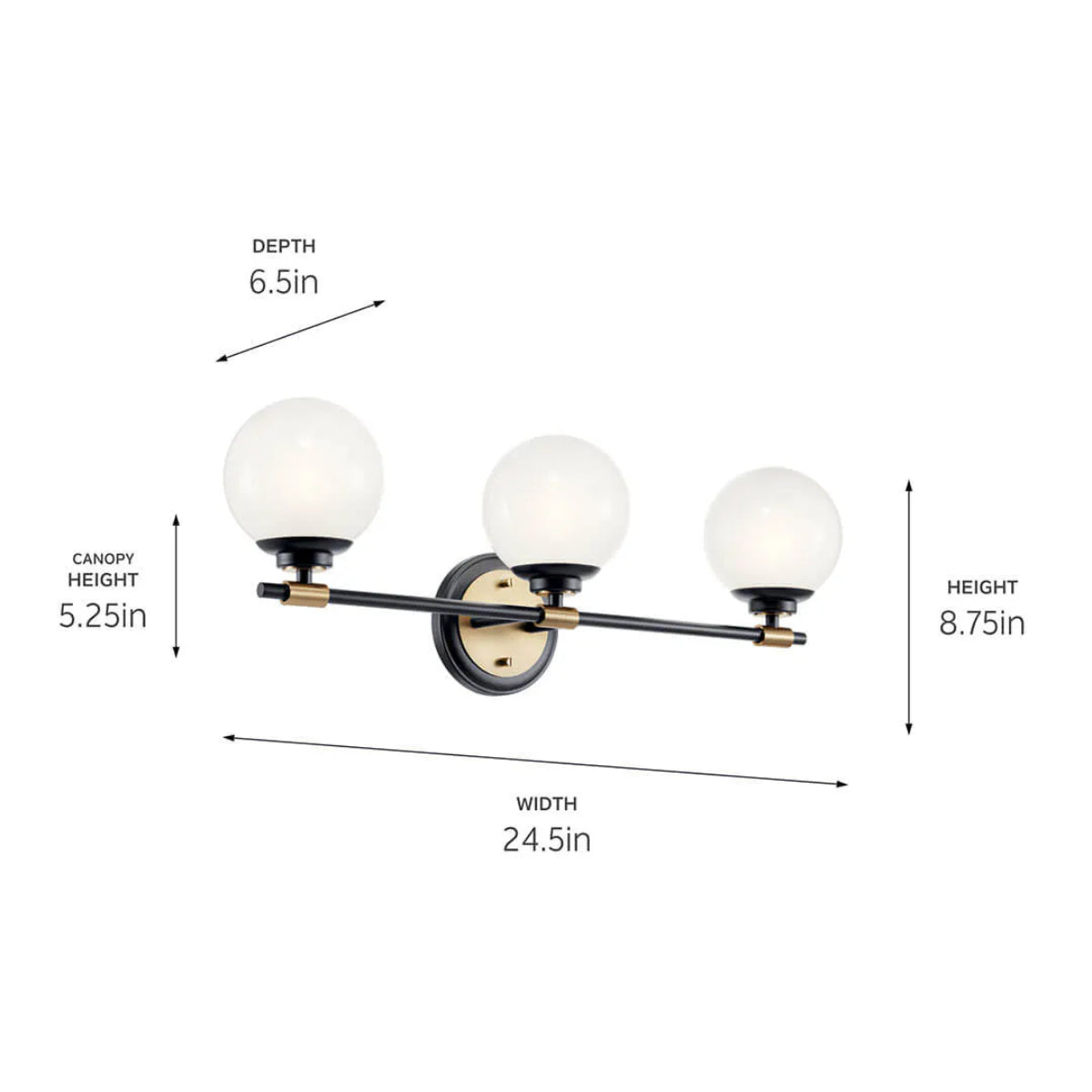 Benno 25 In 3-Lights Bathroom Vanity Light With Opal Glass, Black and Bronze Finish - Bees Lighting