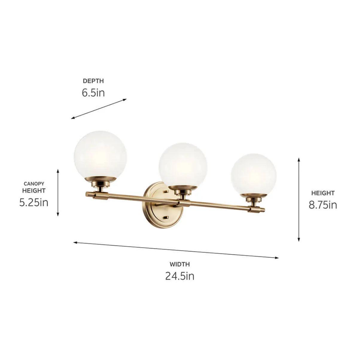 Benno 25 In 3-Lights Bathroom Vanity Light With Opal Glass, Bronze Finish - Bees Lighting
