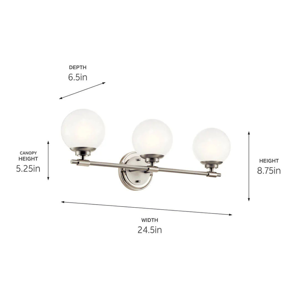 Benno 25 In 3-Lights Bathroom Vanity Light With Opal Glass, Nickel Finish - Bees Lighting