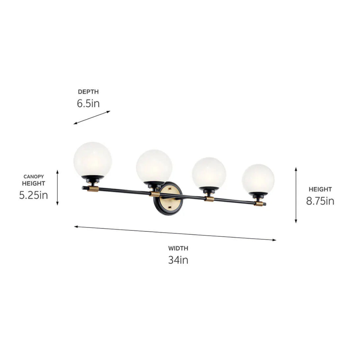Benno 34 In 4-Lights Bathroom Vanity Light With Opal Glass, Black and Bronze Finish - Bees Lighting