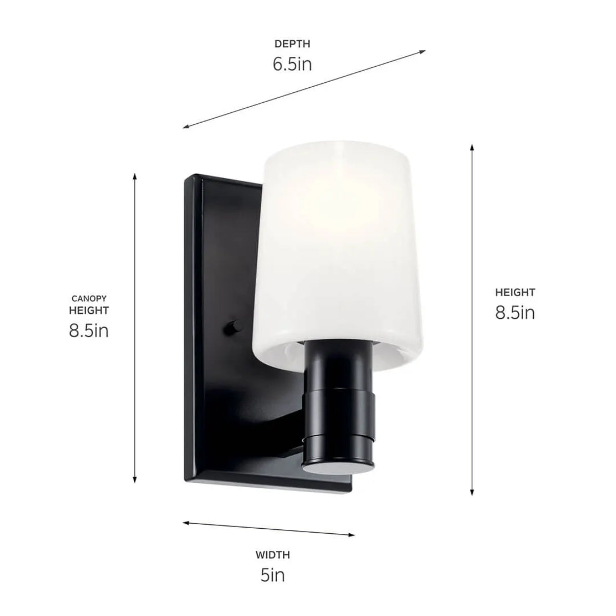 Adani 8" 1-Light Wall Sconce With Opal Glass, Black Finish - Bees Lighting