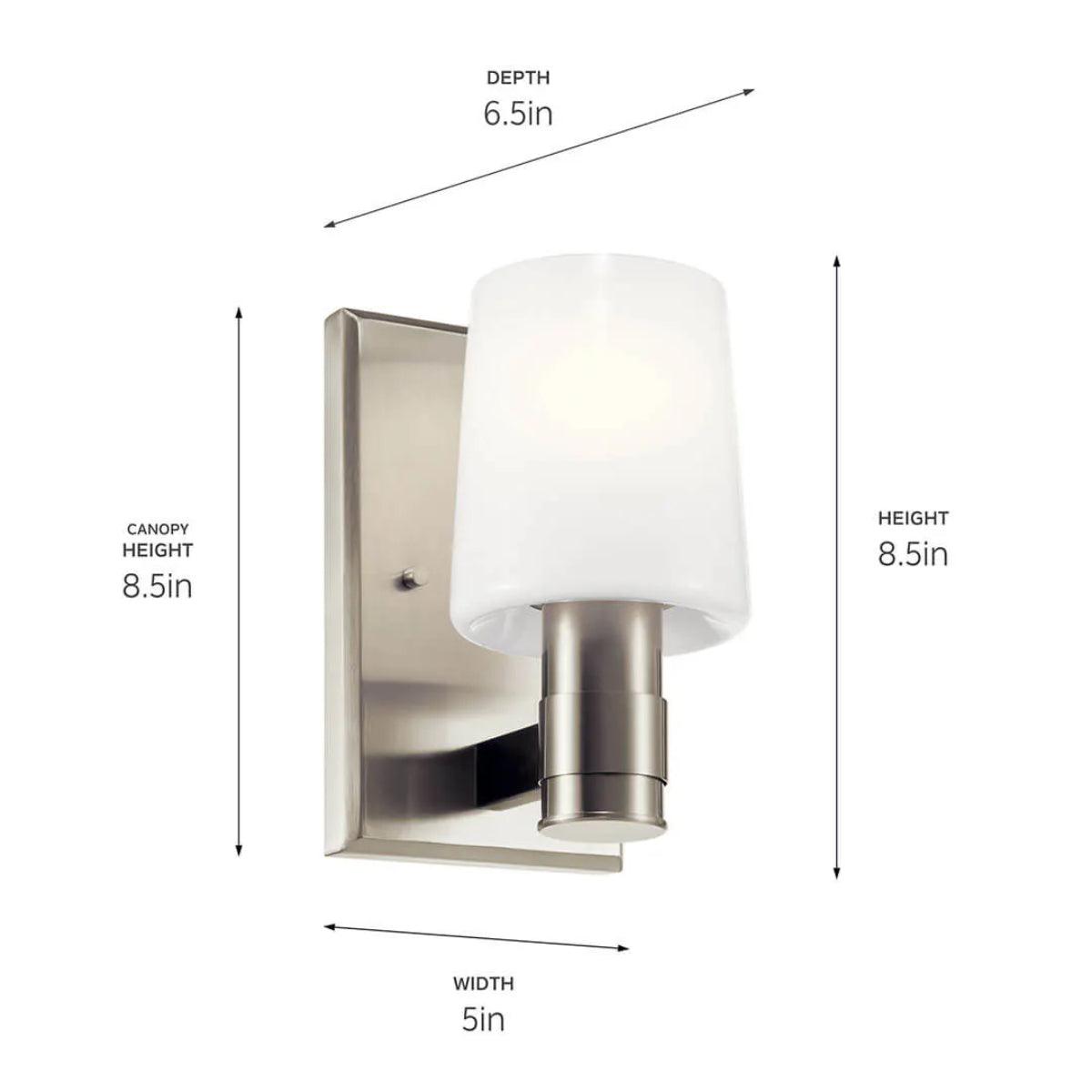 Adani 8" 1-Light Wall Sconce With Opal Glass, Brushed Nickel Finish - Bees Lighting
