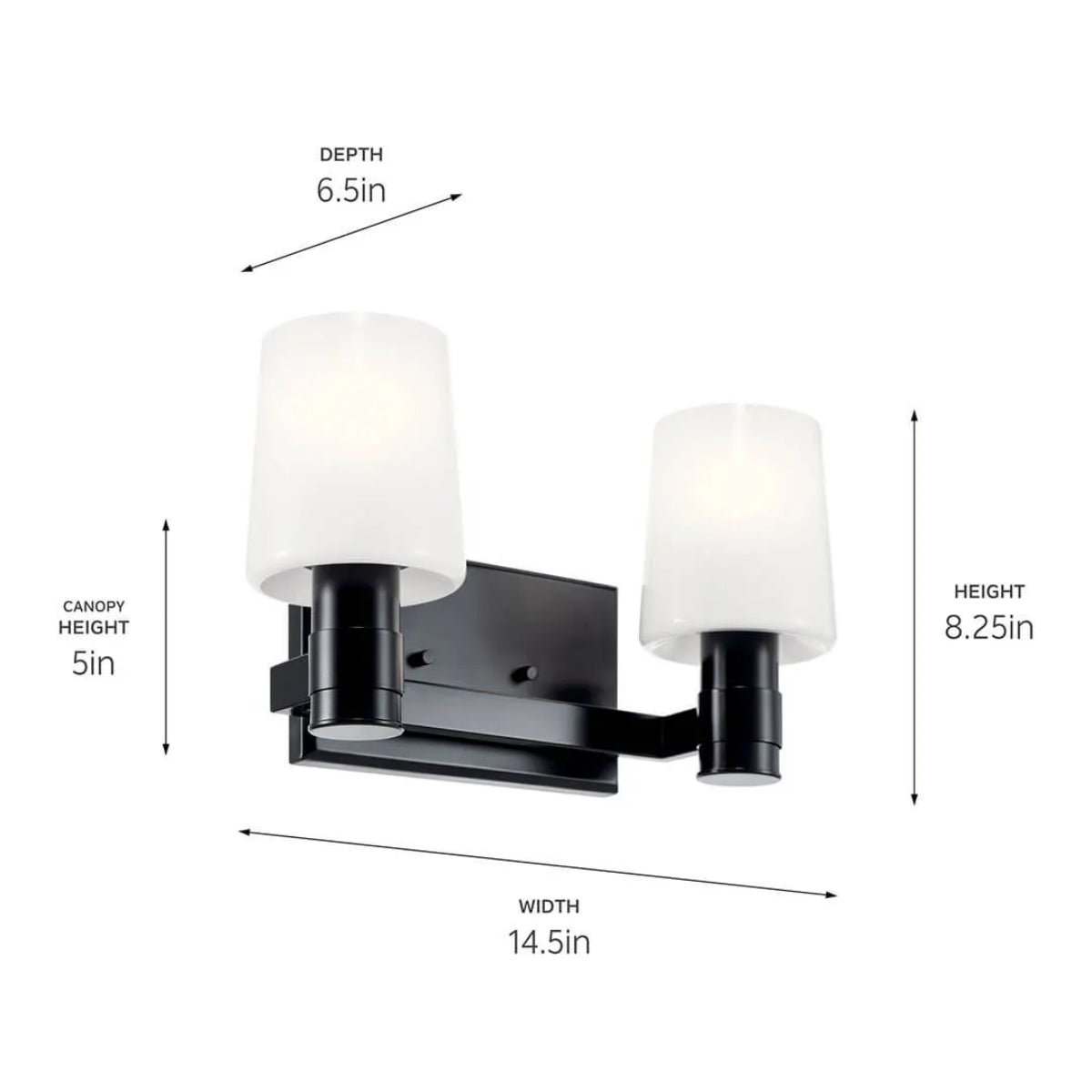 Adani 14 In 2-Lights Bathroom Vanity Light With Opal Glass, Black Finish - Bees Lighting