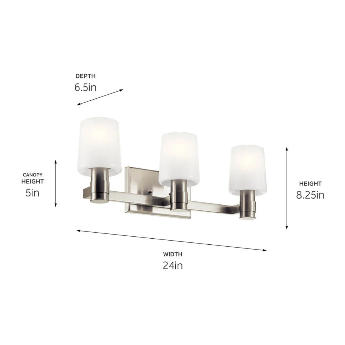 Adani 24 In 3-Lights Bathroom Vanity Light With Opal Glass, Brushed Nickel Finish - Bees Lighting