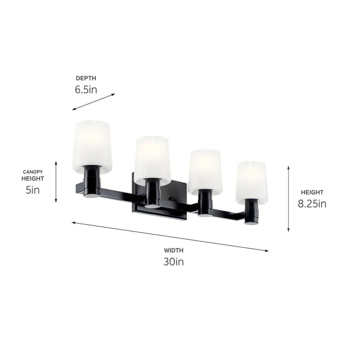 Adani 30 In 4-Lights Bathroom Vanity Light With Opal Glass, Black Finish - Bees Lighting
