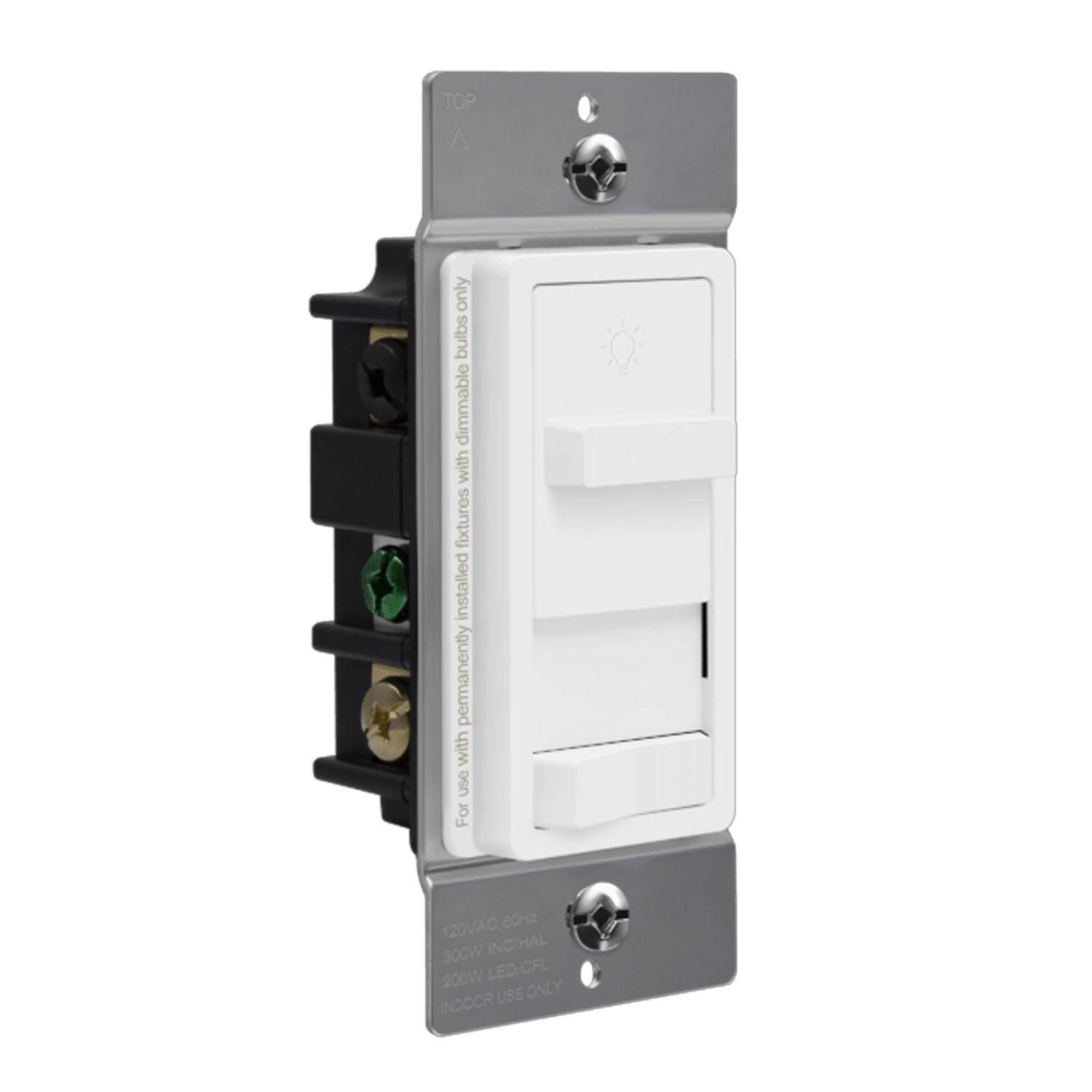 0-10V Rocker Slide Dimmer Switch, 10A LED/Fluorescent, Single Pole or 3-Way, 120V-277V, White - Bees Lighting