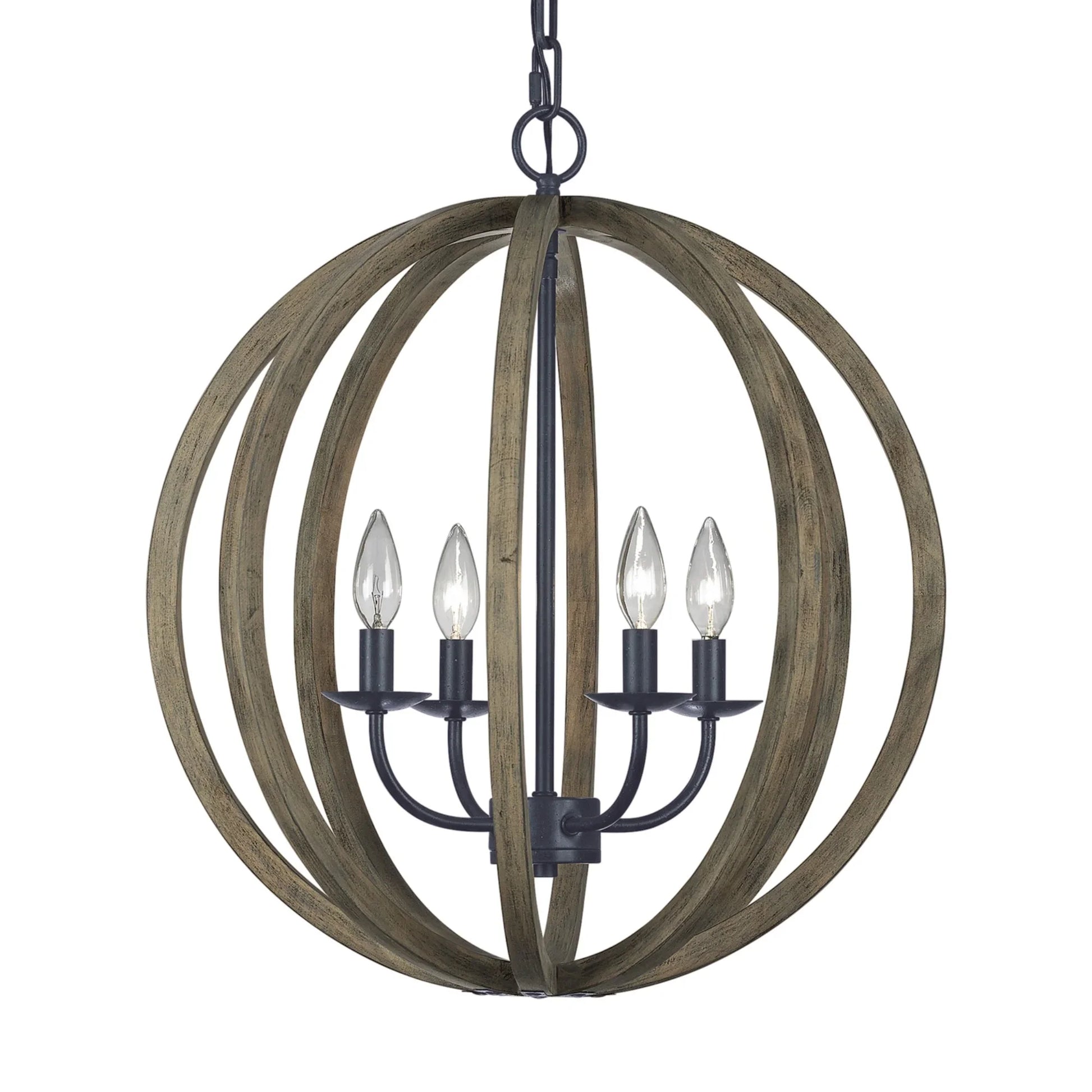 Allier 21" 4-Light Small Pendant, Weathered Oak Wood Finish - Bees Lighting