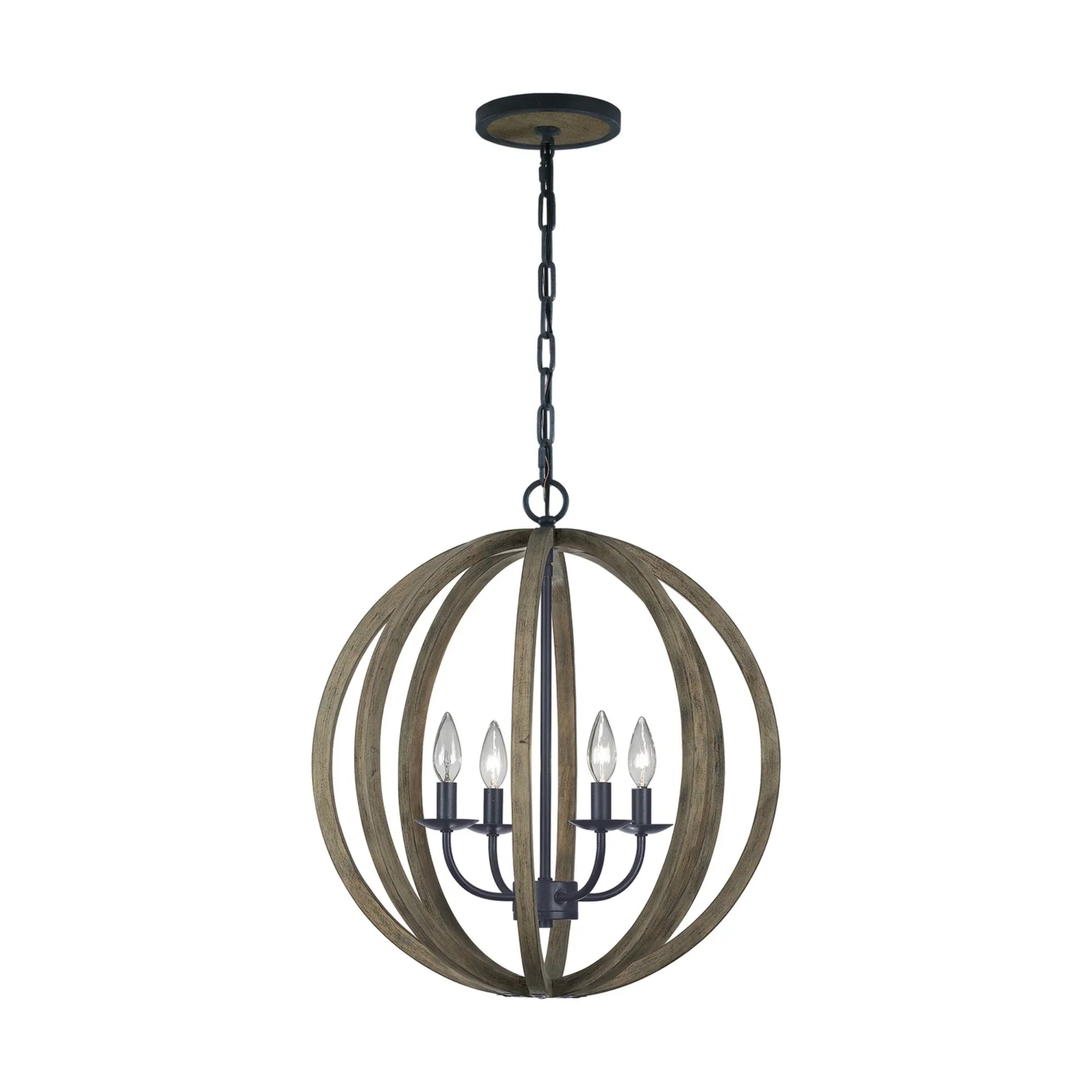Allier 21" 4-Light Small Pendant, Weathered Oak Wood Finish - Bees Lighting