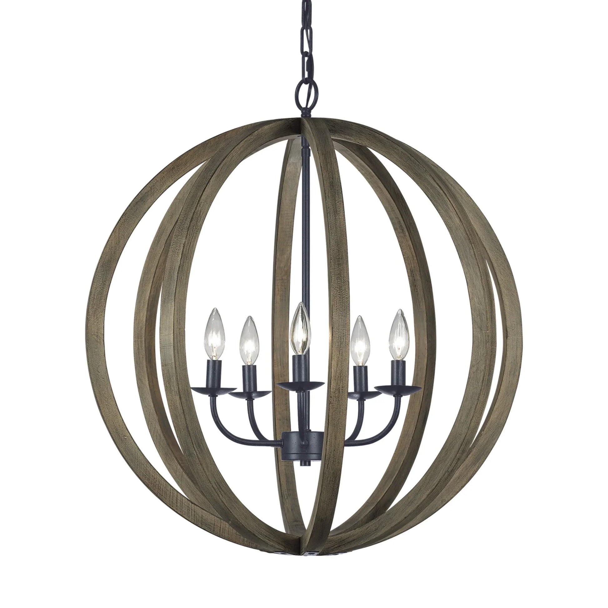 Allier 26" 5-Light Medium Pendant, Weathered Oak Wood Finish - Bees Lighting