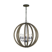 Allier 26" 5-Light Medium Pendant, Weathered Oak Wood Finish - Bees Lighting