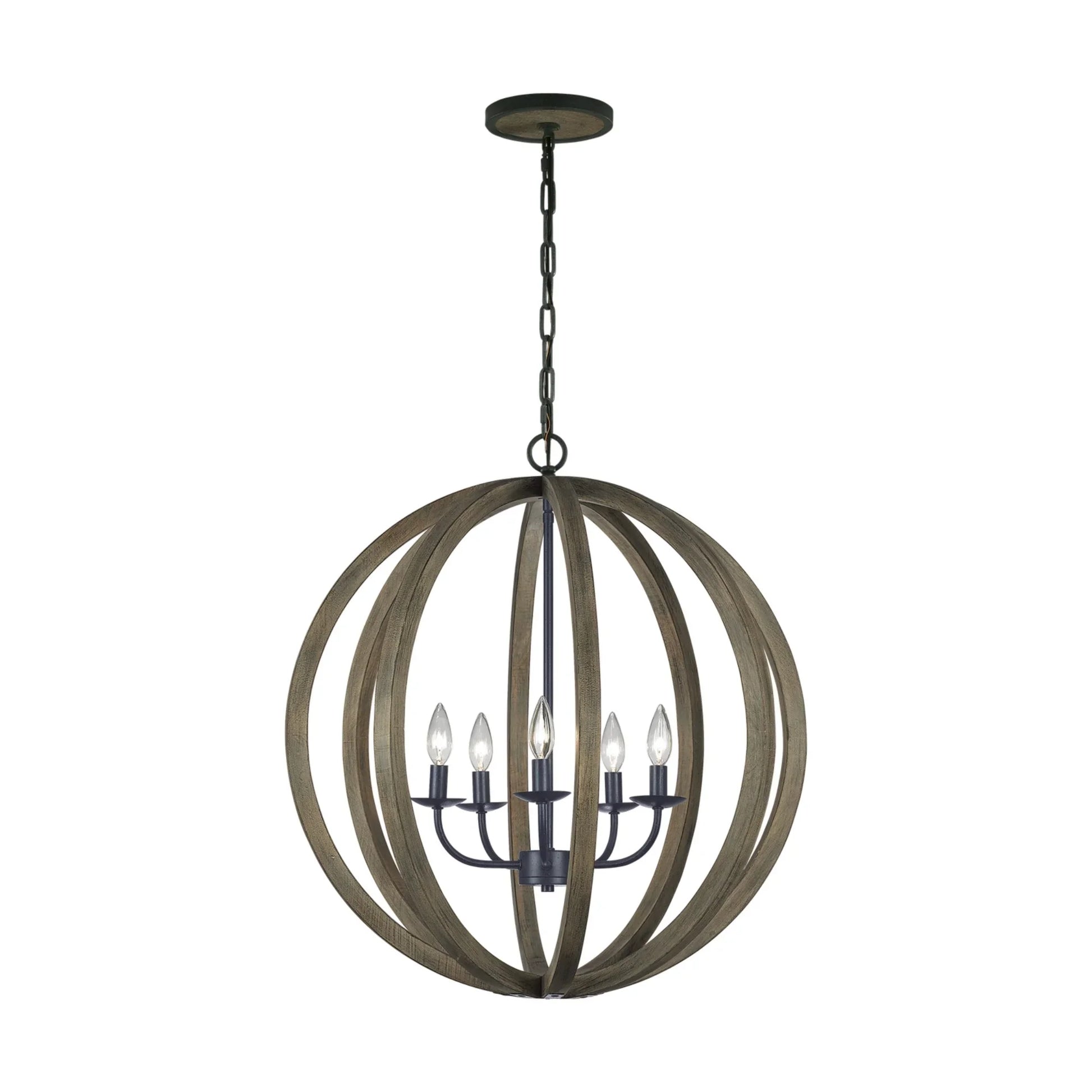 Allier 26" 5-Light Medium Pendant, Weathered Oak Wood Finish - Bees Lighting
