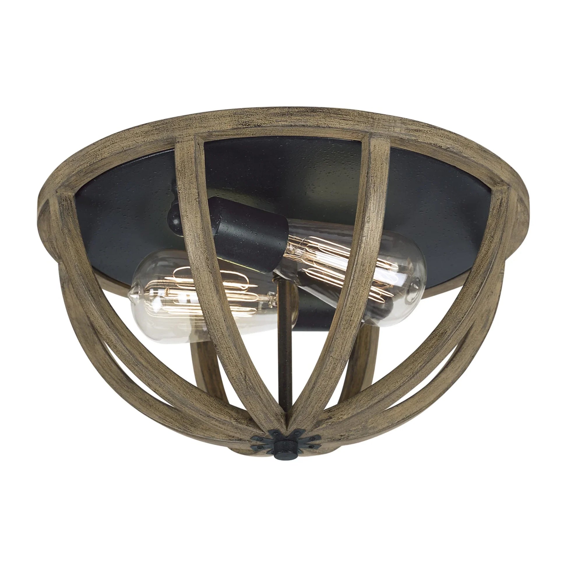 Allier 13" 2-Light Flush Mount, Weathered Oak Wood Finish - Bees Lighting