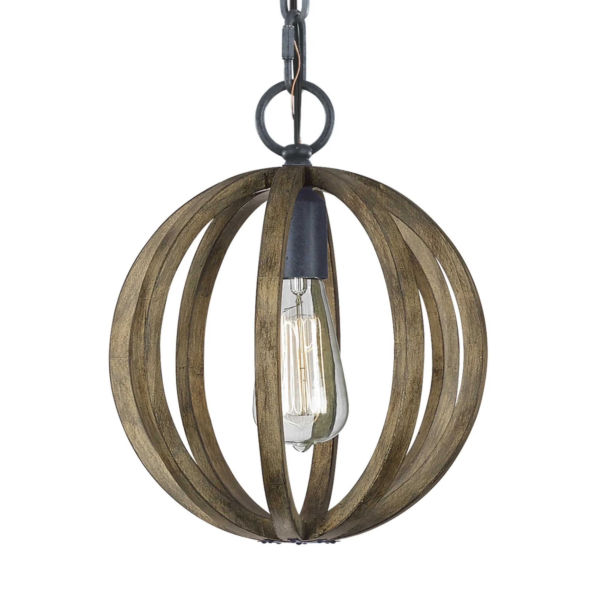 Allier 10" Mini Pendant, Weathered Oak Wood Finish - Bees Lighting