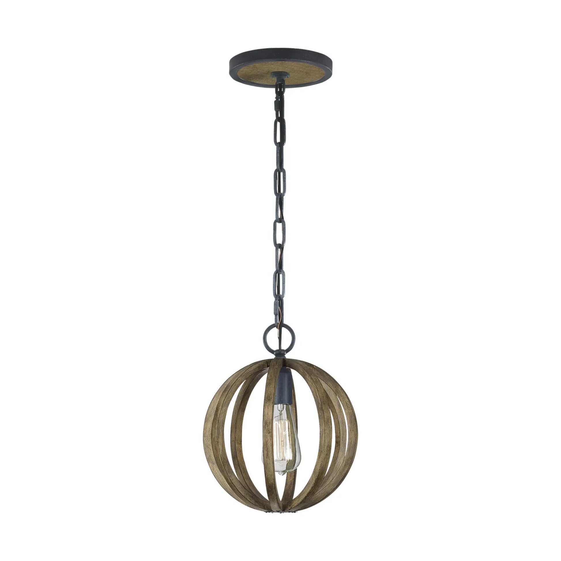 Allier 10" Mini Pendant, Weathered Oak Wood Finish - Bees Lighting