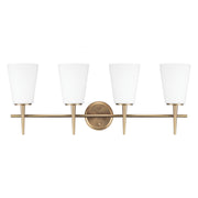 Driscoll 31" 4-Light Bathroom Vanity, Satin Brass Finish - Bees Lighting