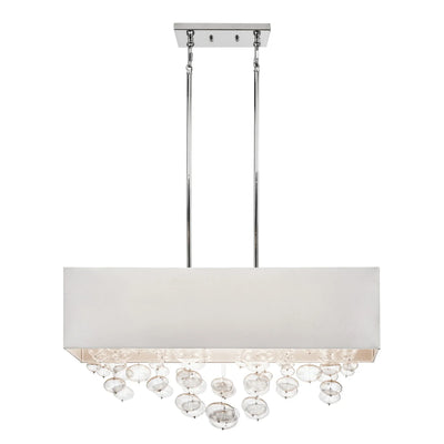 Kichler Piatt 32 in. 6-Light Chandelier, Chrome with Clear Glass & Fabric Rectangle Shade
