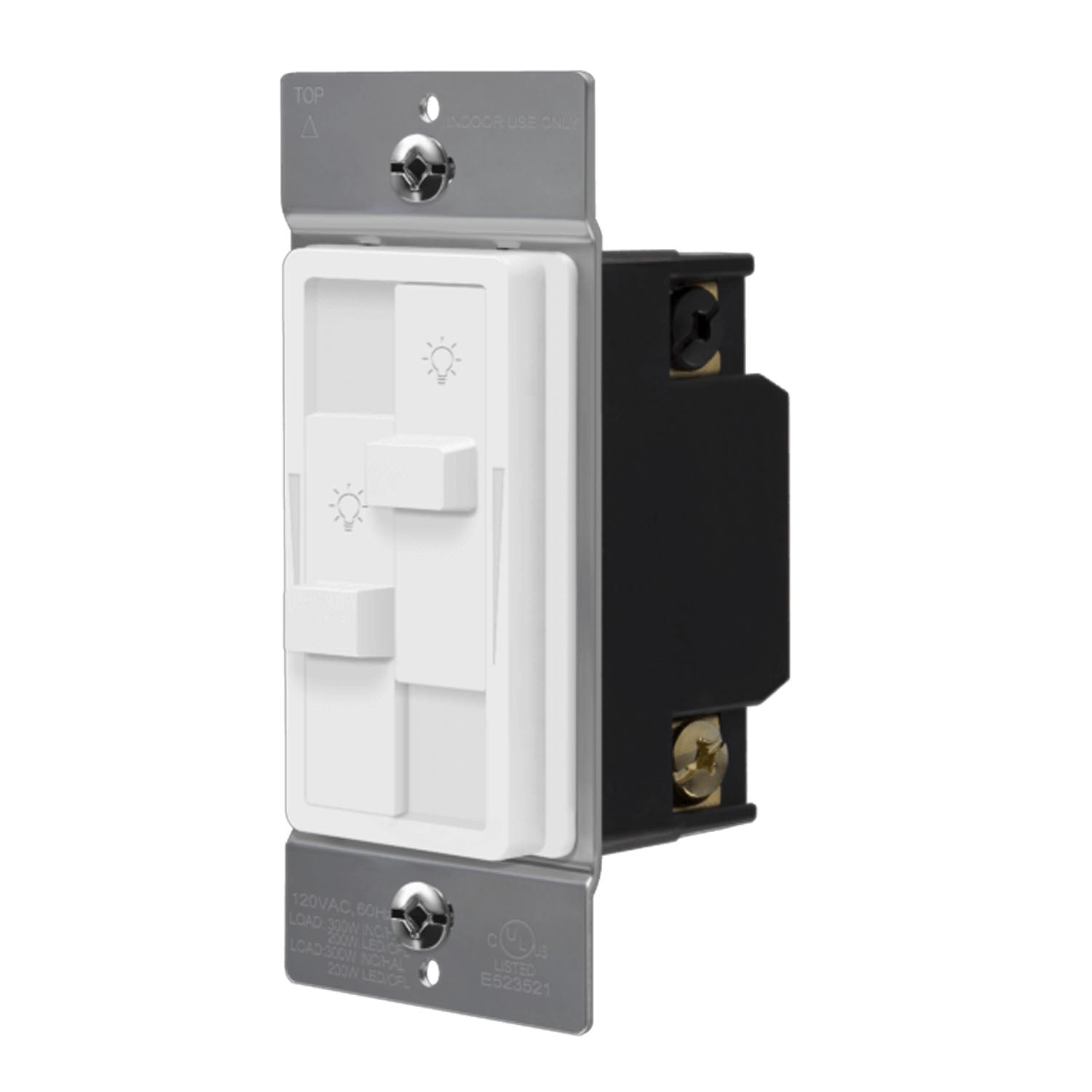 Dual Slide LED Dimmer, 200-Watts LED/CFL, Single Pole, White - Bees Lighting