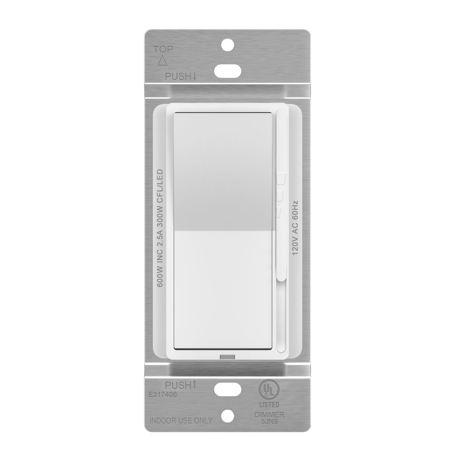 Decora Rocker Slide Universal Dimmer, 300-Watt LED, Single Pole or 3-Way, White - Bees Lighting