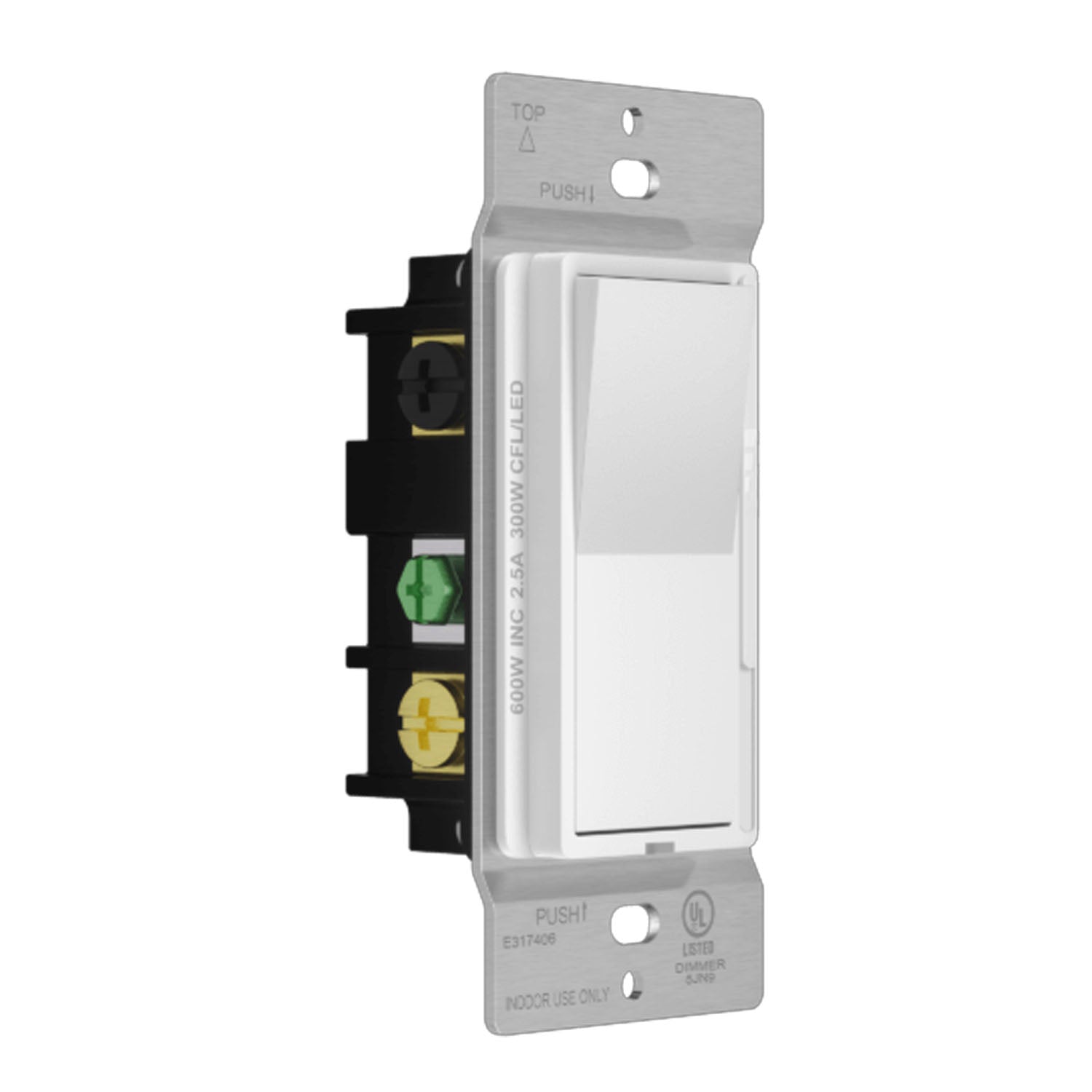 Decora Rocker Slide Universal Dimmer, 300-Watt LED, Single Pole or 3-Way, White - Bees Lighting