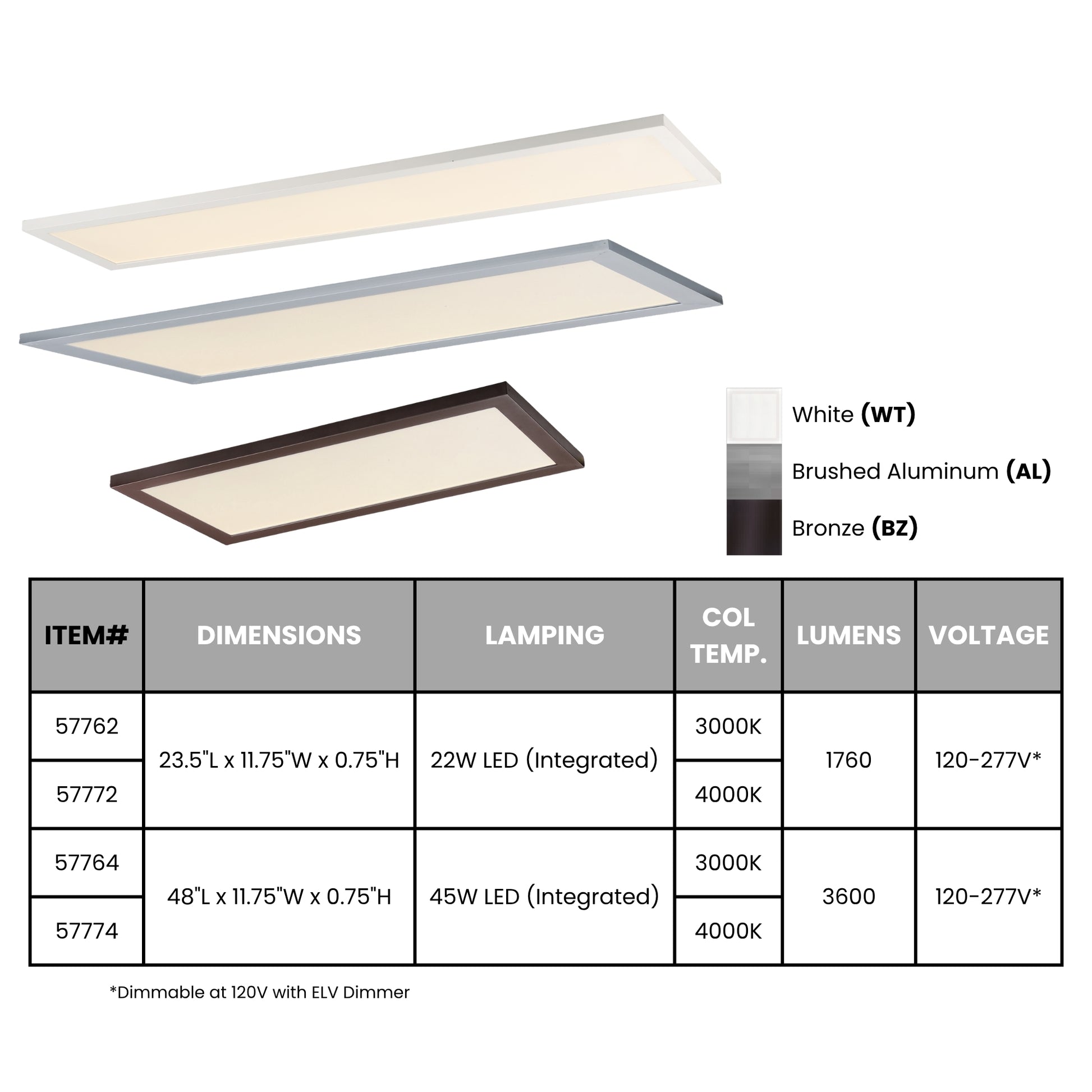 Maxim Lighting - Sky 1x2 LED Flush Mount Panel, 22W, 1850lm, 3000K, 120-277V, Brushed Aluminum | Bees Lighting