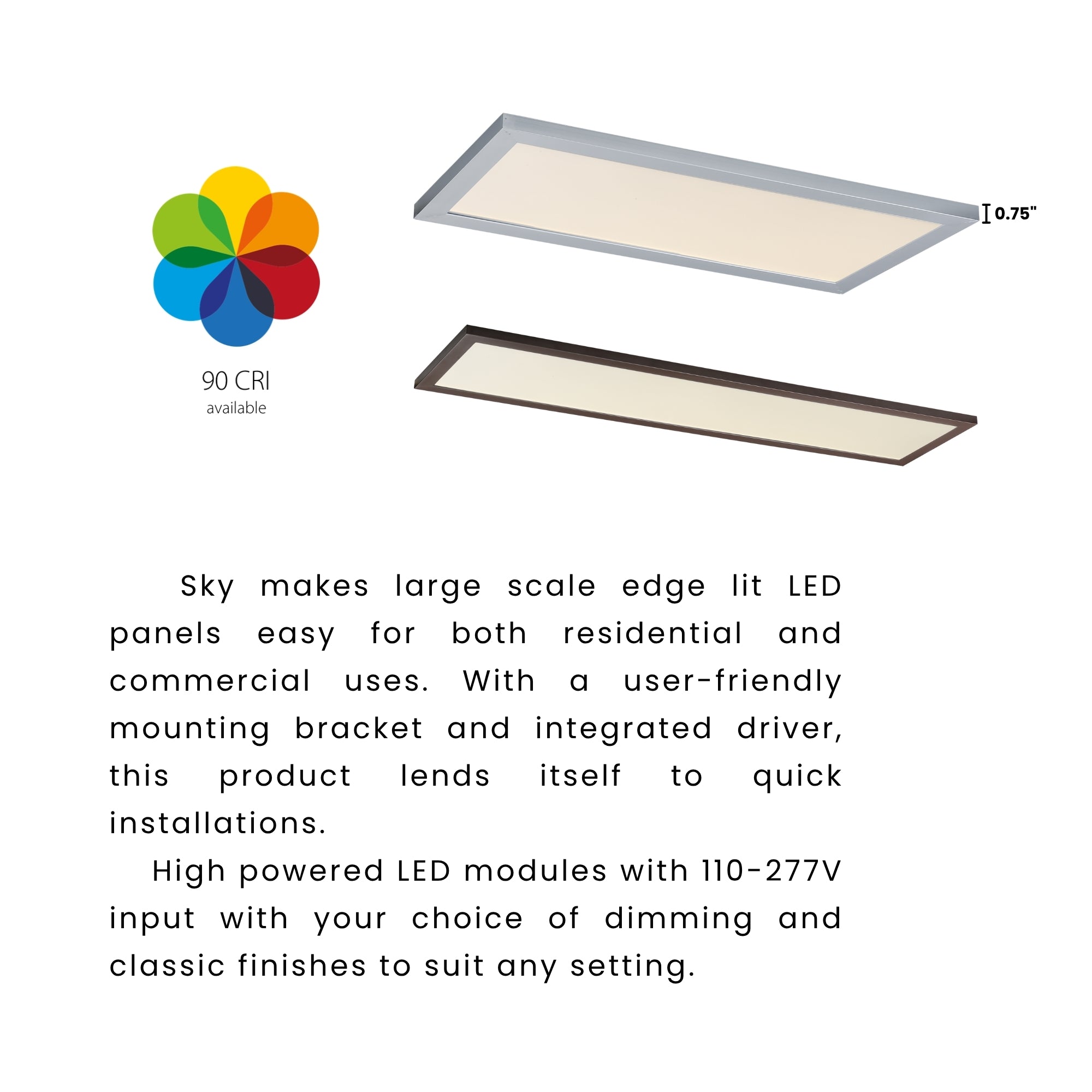 Sky 1x2 LED Flush Mount Panel, 22W, 1850lm, 3000K, 120-277V, White