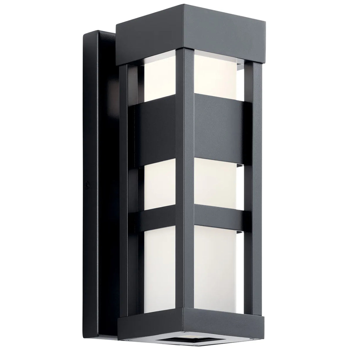 Ryler 12" 1-Light LED Outdoor Wall Light With Satin Etched Opal Glass, Black Finish - Bees Lighting