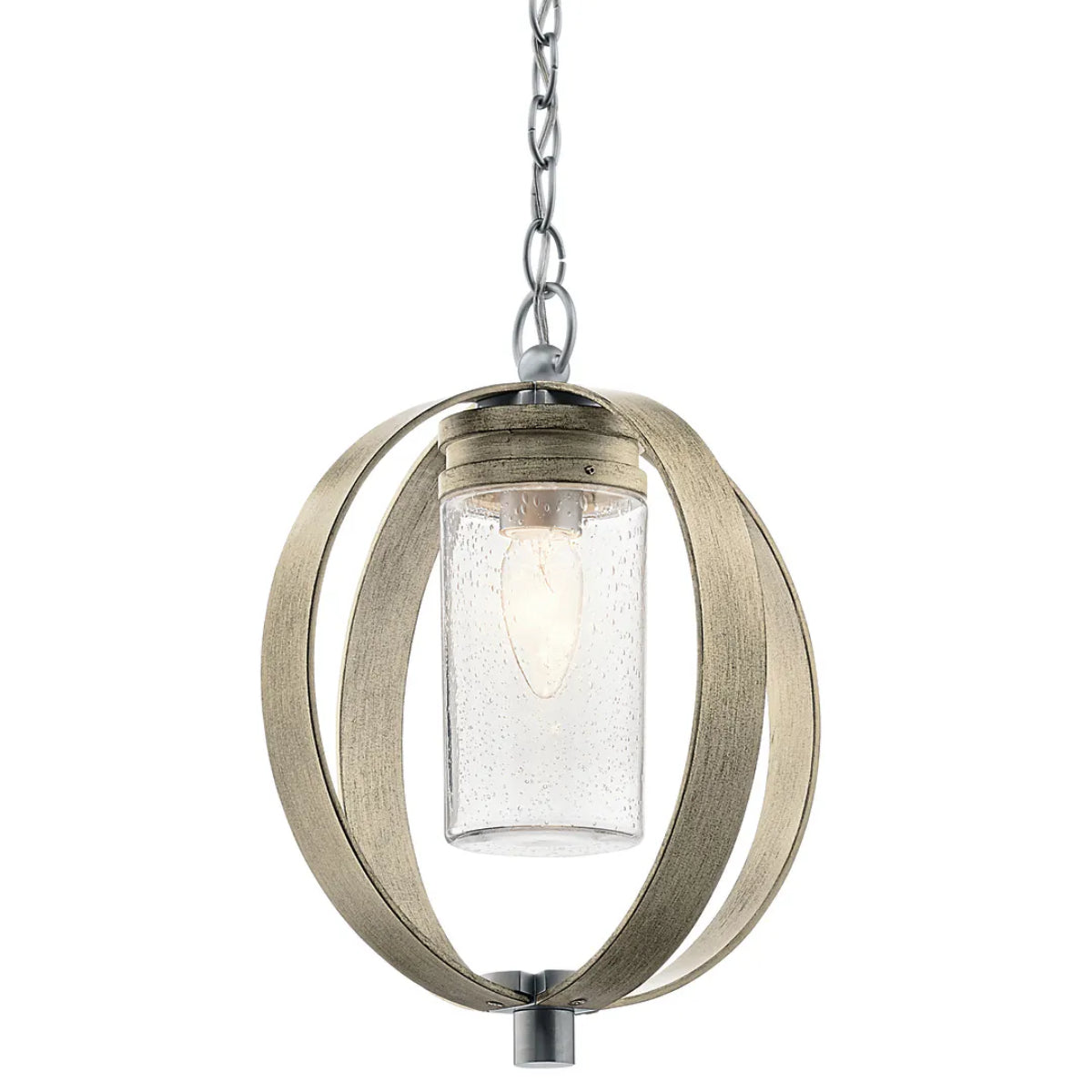 Grand Bank 15" 1-Light Outdoor Hanging Light with Clear seeded glass, Distressed antique gray Finish - Bees Lighting
