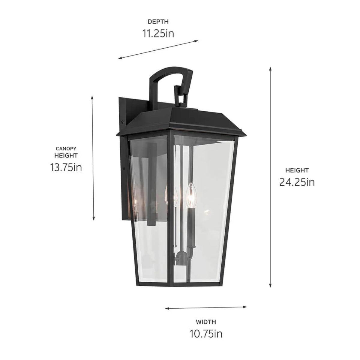 Mathus 24" 2-Light Outdoor Wall Light With Clear Beveled Glass, Black Finish - Bees Lighting