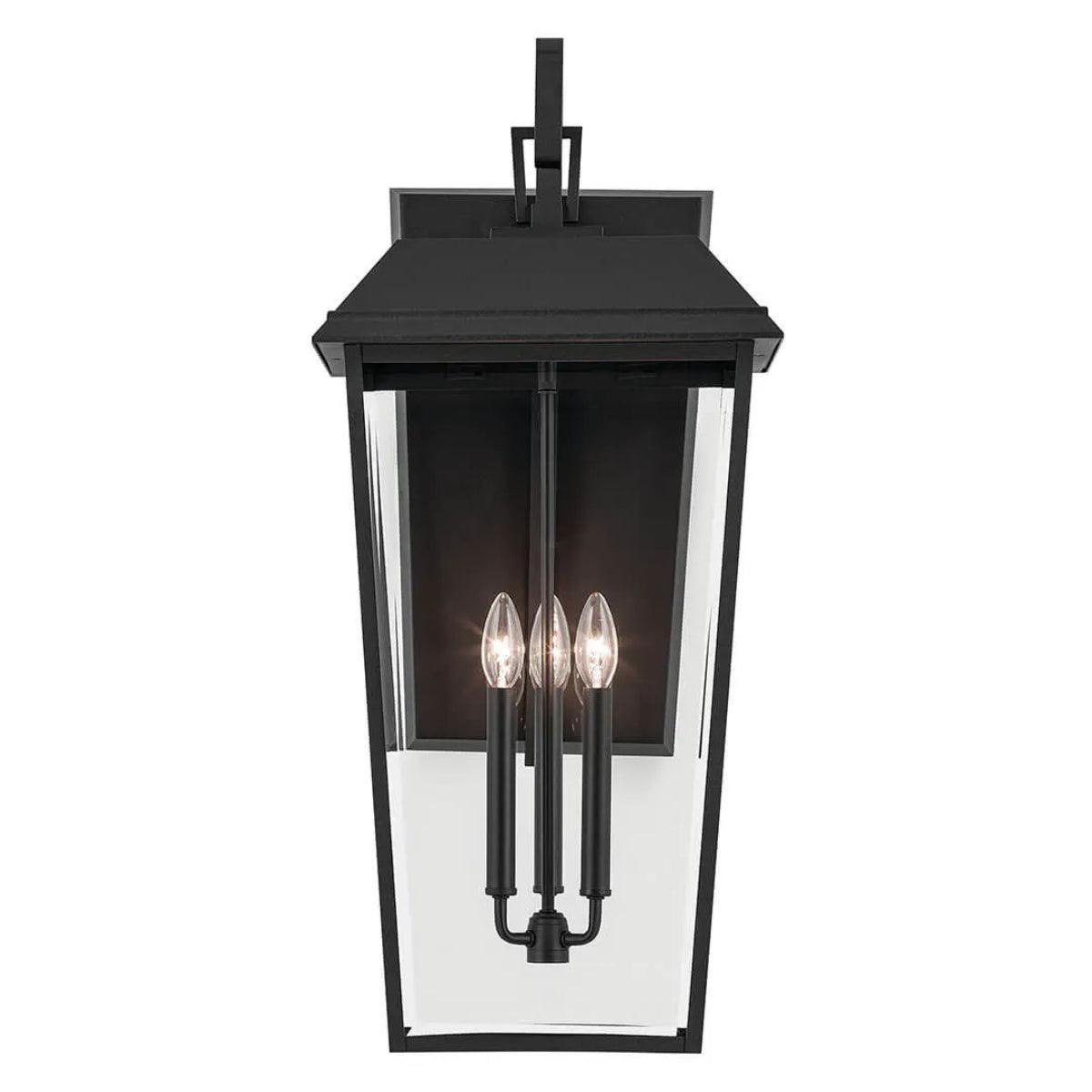 Mathus 30" 3-Light Outdoor Wall Light With Clear Beveled Glass, Black Finish - Bees Lighting