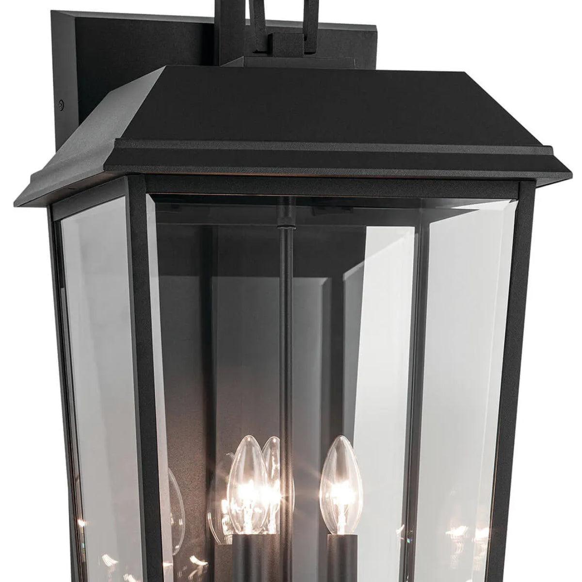Mathus 30" 3-Light Outdoor Wall Light With Clear Beveled Glass, Black Finish - Bees Lighting