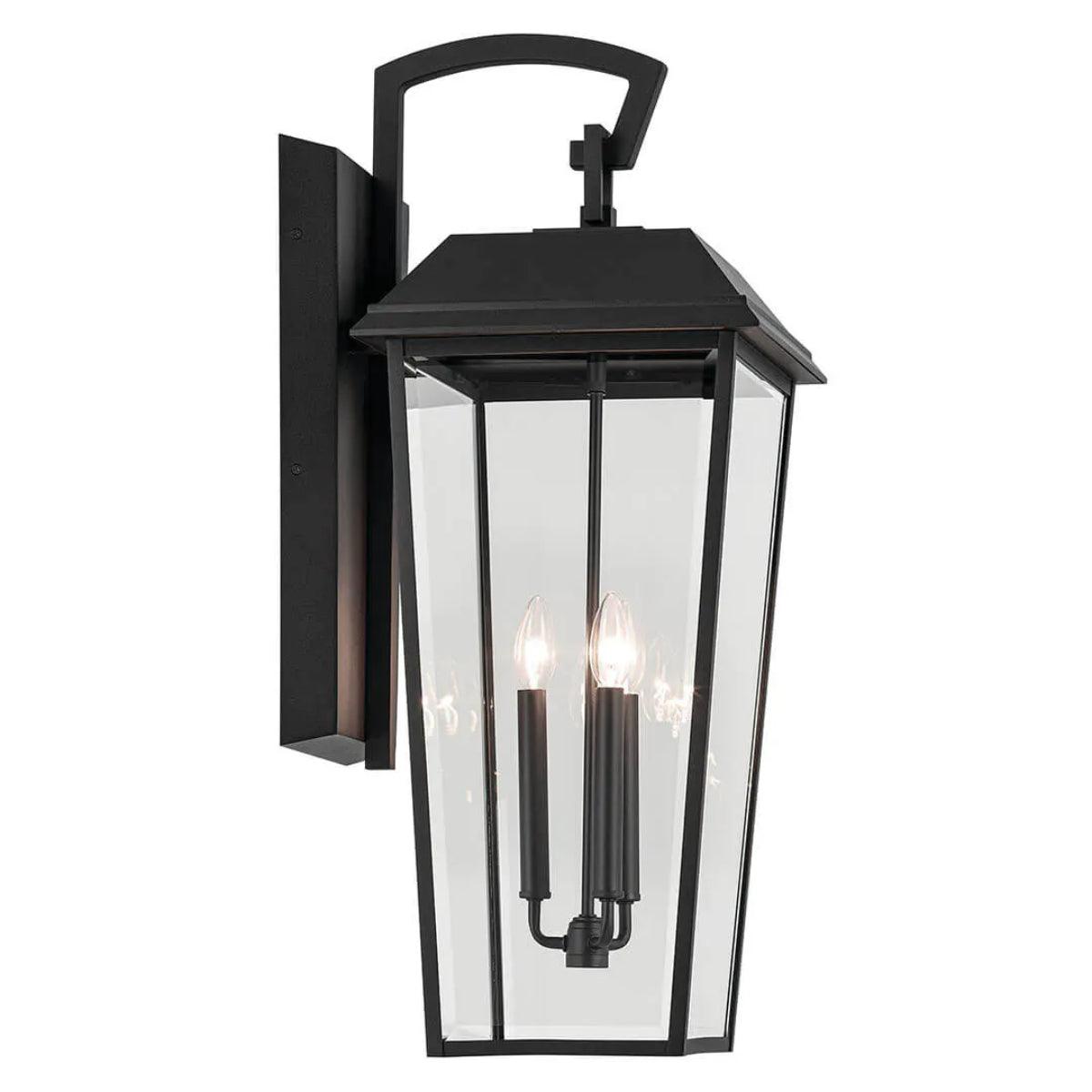 Mathus 30" 3-Light Outdoor Wall Light With Clear Beveled Glass, Black Finish - Bees Lighting